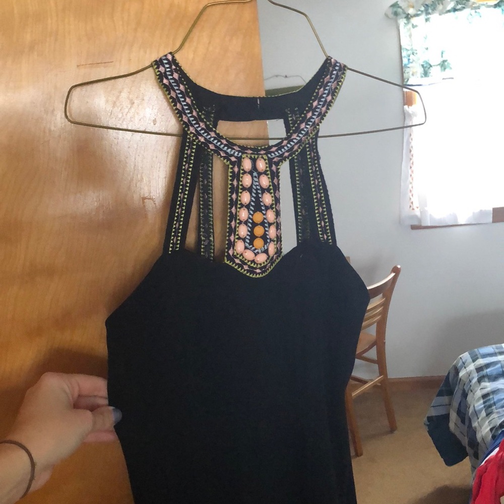 Black mini dress with beaded top!
